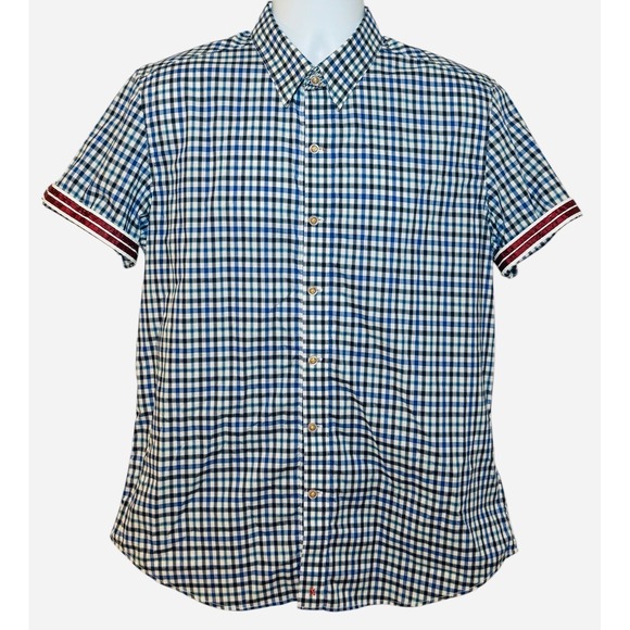 Robert Graham Mens L Gingham Check Short Sleeve Button Down Shirt Tailored Fit - Picture 2 of 12